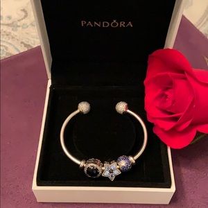 Pandora Moments Open Pave Bangle with 3 charms